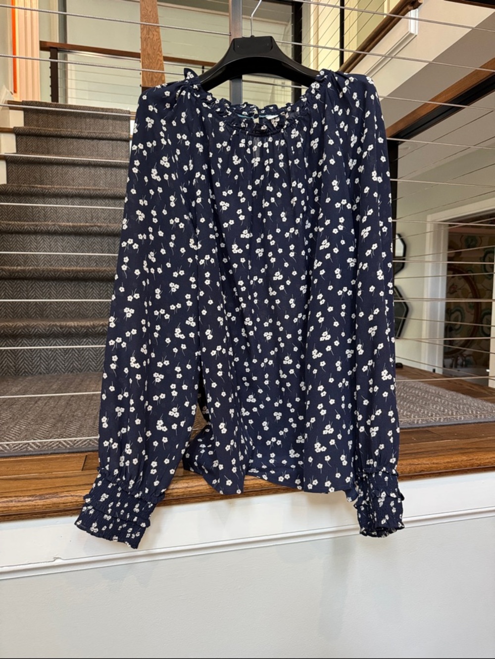 Boden Navy Floral Long Sleeve Blouse